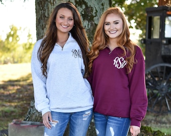 Quarter Zip Monogrammed Sweatshirt ~ 1/4 Zip Monogram Pullover Sweater ~ Gift for Her ~ Gift Under 30