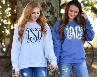 Monogrammed Sweatshirt ~ Monogram Sweater ~ Crewneck ~ Gift for Her ~ Gift Under 20 (MG001)