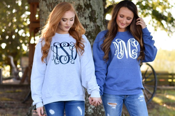 blue monogram sweater