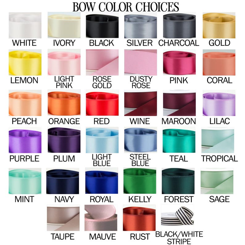 a chart of different colors of satin ribbons