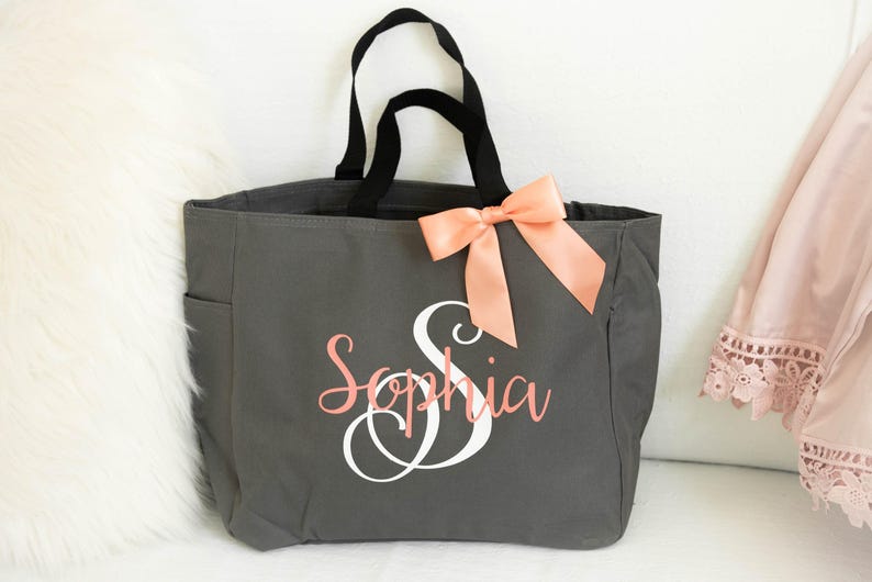 Bridesmaid Totes, Maid of Honor Gift, Bridesmaid Tote Bags with Zipper, Monogram Tote Bag Bridesmaid Gifts image 1