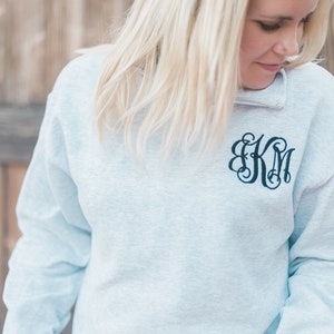 Monogram Quarter Zip Pullover Sweatshirt, Christmas Gift for Her image 2