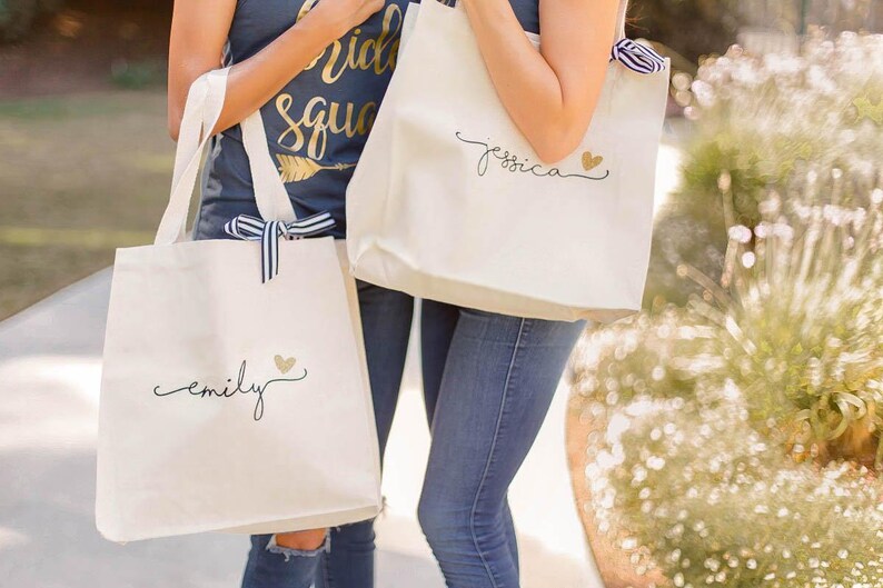 Bridesmaid Tote Bags, Personalized Bridesmaid Bags, Canvas Tote Bag Custom, Bridal Party Bridesmaid Gifts image 2
