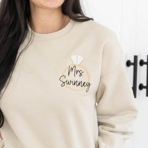 Custom Mrs Sweatshirt Embroidered, Engagement Gift for Bride to Be, Personalized Bride Sweatshirt, Bridal Shower Gift for Bride