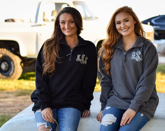 EverlyGrayce Monogram Charles River Quarter Zip Pullover ~ Monogrammed 1/4 Zip Sweatshirt ~ Gift for Her E4