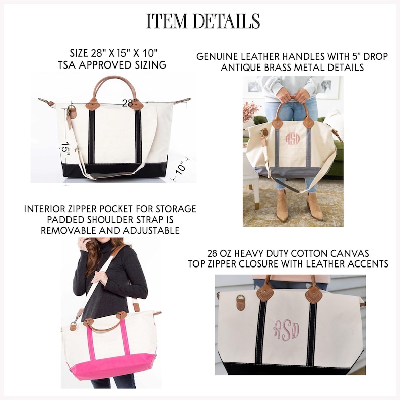 Sac week-end femme, sac de sport personnalisé, sac de sport en toile, cadeau de demoiselle d'honneur, cadeaux personnalisés pour elle image 5