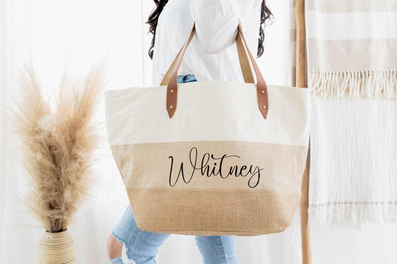 Bridesmaid Tote Bags, Personalized Bridesmaid Bags, Canvas Tote Bag with Zipper, Bridal Party Bridesmaid Gifts image 1