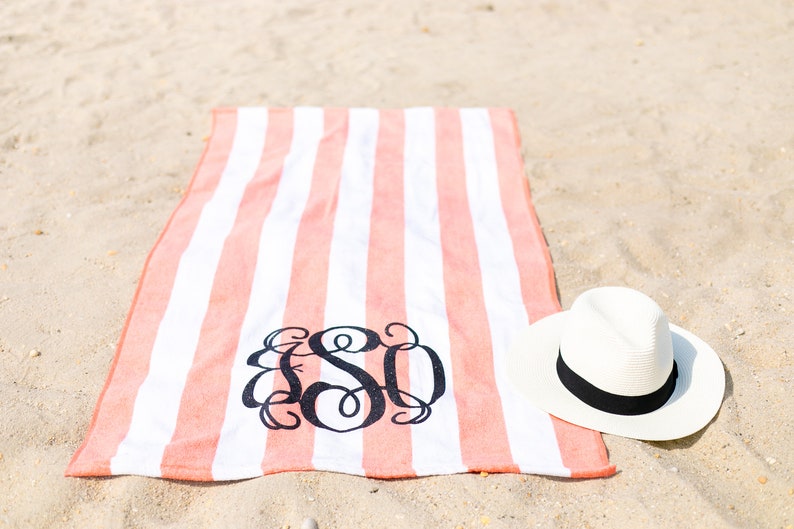 Monogram Beach Towel Stripe Cabana Personalized Glitter Towel MG006 A4 image 2