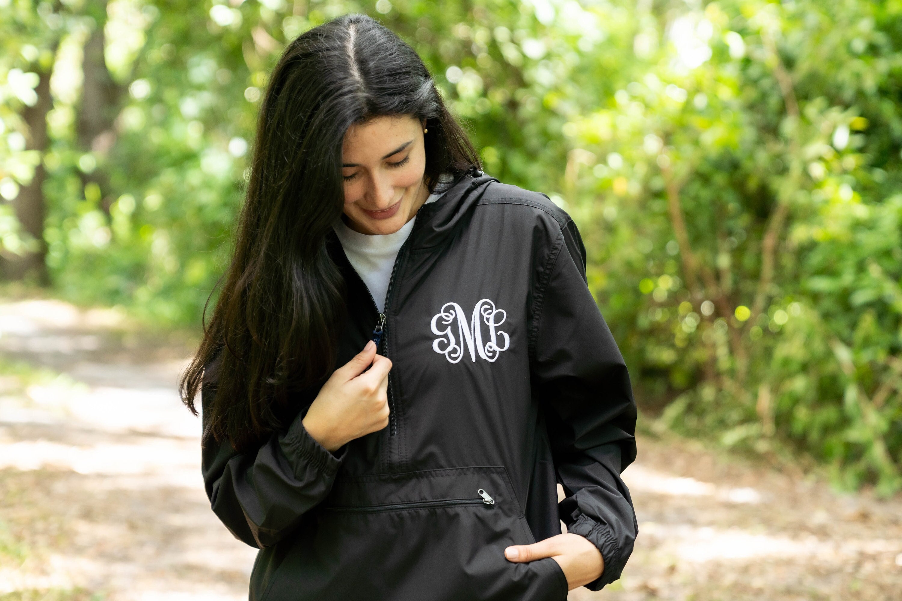 Monogrammed Unlined Lightweight Pullover Rain Jacket