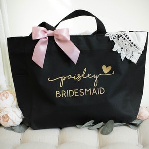 Set of 6 Bridesmaid Tote Bags, Maid of Honor Tote, Personalized Bridesmaid Bags, Bridal Party Bridesmaid Gifts image 2