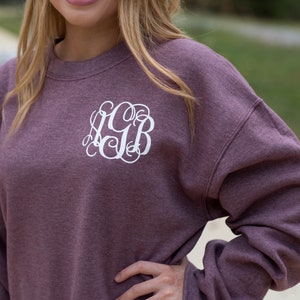 Monogrammed Holly Crewneck Sweatshirt in 2023  Crew neck sweatshirt, Monogram  sweatshirt, Embroidered crewneck