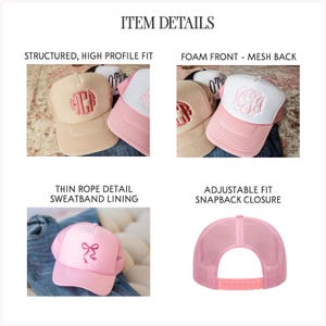 a pink and white hat with a monogrammed hat on it