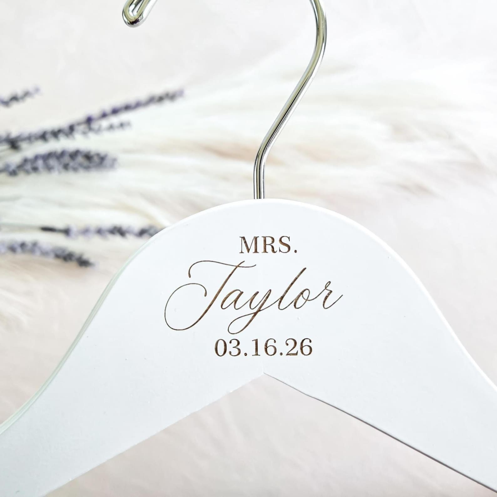 Custom Bridal Hanger, Bride Hanger For Wedding Dress, Personalized Bride Hanger, Bride Gifts - WHITE / SILVER HOOK