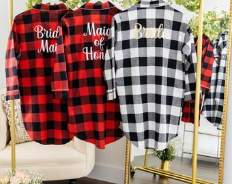 Bridesmaid Pajamas, Bridesmaid Flannel Sleep Shirts, Bridal Party Pajamas, Bridesmaid Gifts (BR139)