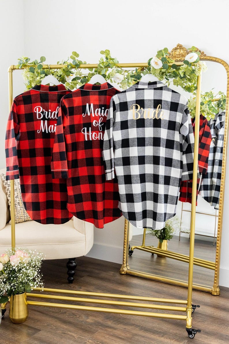 Bridesmaid Pajamas, Bridesmaid Flannel Sleep Shirts, Bridal Party Pajamas, Bridesmaid Gifts (BR139) image 1