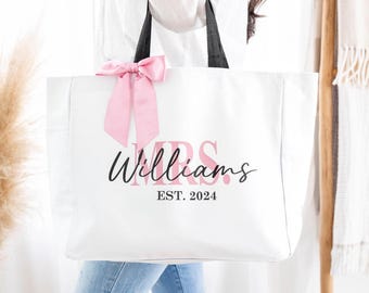 Sac de mariée personnalisé, sac fourre-tout de mariage Future Mrs, cadeau de fiançailles pour la mariée, cadeaux de shower de bébé pour la future mariée