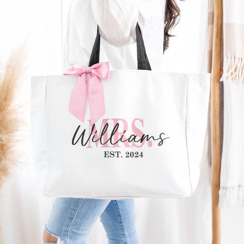 Personalized Bride Bag, Future Mrs Wedding Tote Bag, Engagement Gift for Bride, Bridal Shower Gifts for Bride to Be image 1