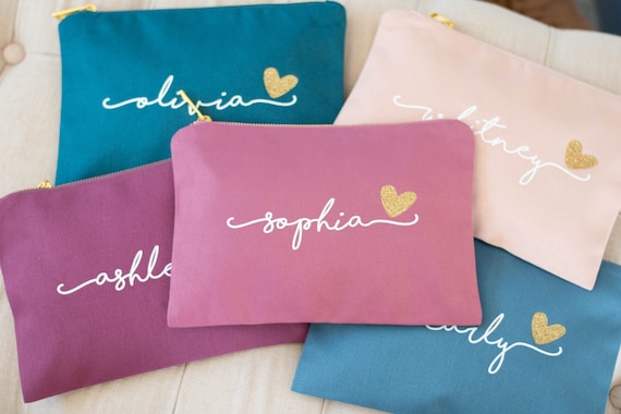 Set of 8 Bridesmaid Cosmetic Bag, Personalized Makeup Bag, Bridesmaid Gift,  Make up Bag BR036 