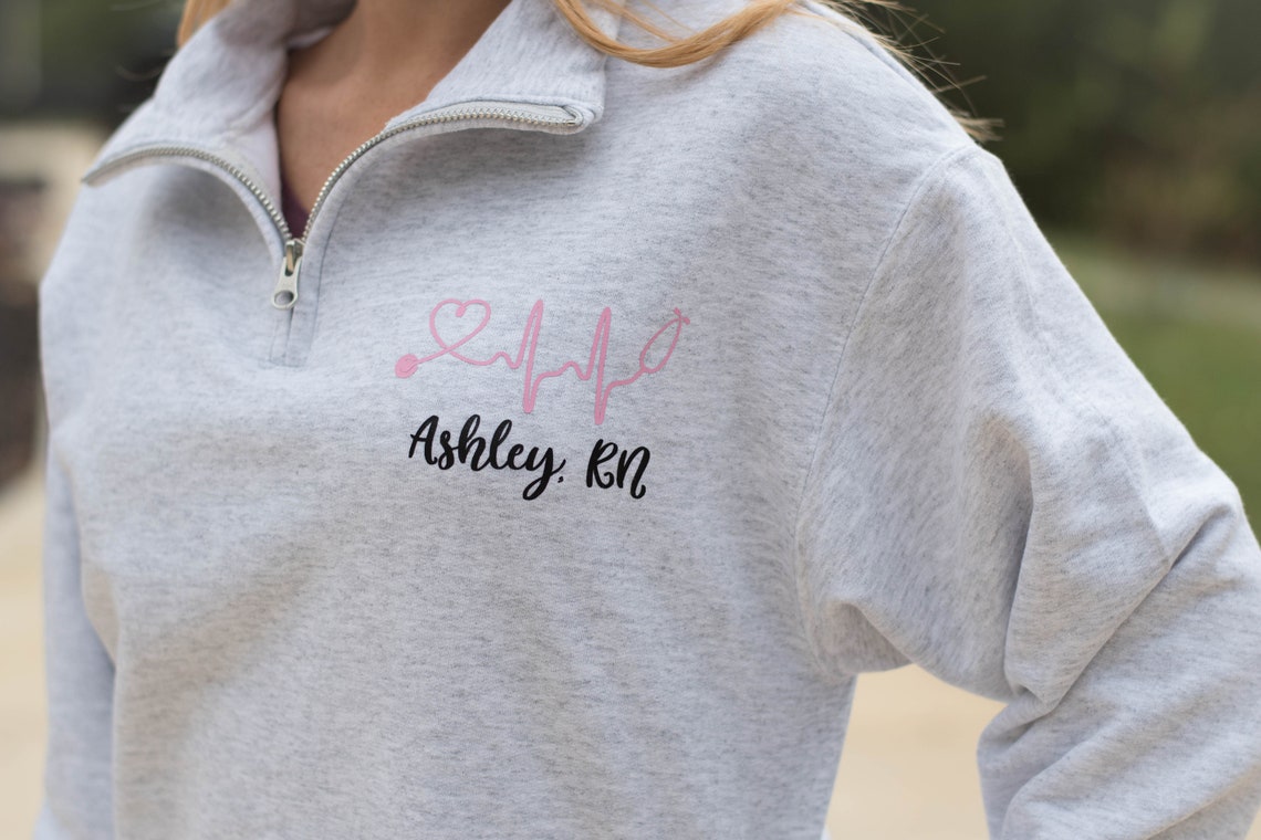 Nurse Stethoscope Sweatshirt Personalized Quarter Zip Etsy
