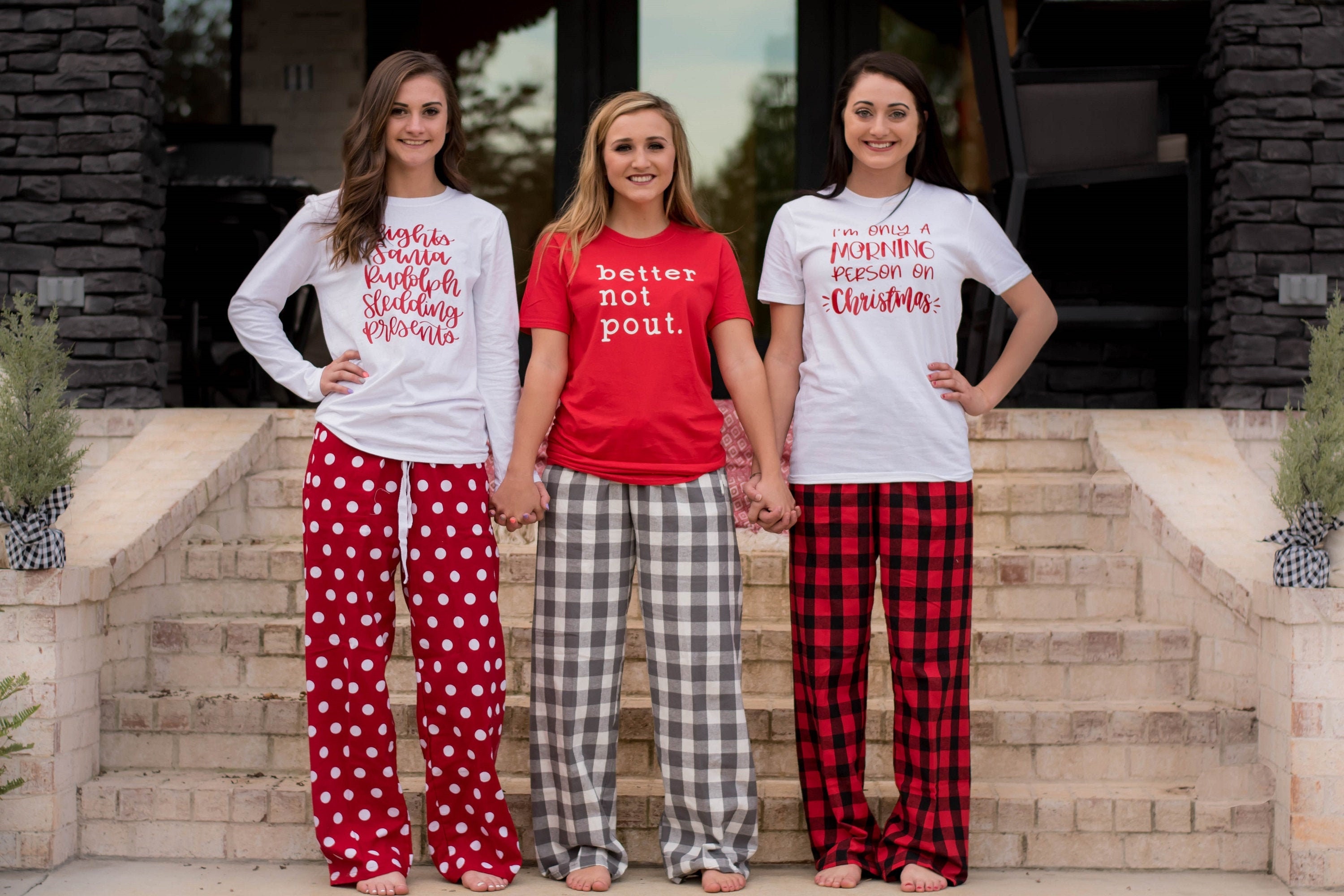 Bright Red Checked Matching Womens Christmas Pyjama Bottoms