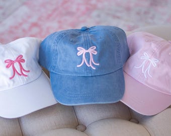 Cute Bow Embroidered Hat, Dainty Coquette Embroidered Bow Hat, Bridesmaids Gift for Bride