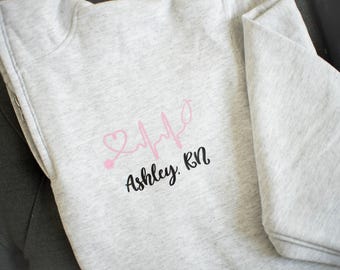 Nurse Stethoscope Sweatshirt ~ Personalized Quarter Zip Sweatshirt ~ 1/4 Zip Pullover Sweater ~ Nurse Gift RN LPN