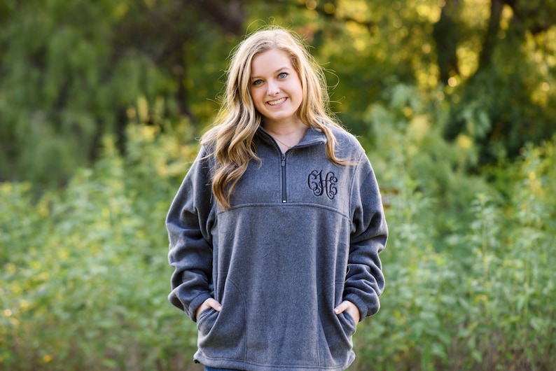 Monogrammed Fleece Quarter Zip Pullover Sweatshirt, Christmas Gifts for Her under 30 D1 image 2