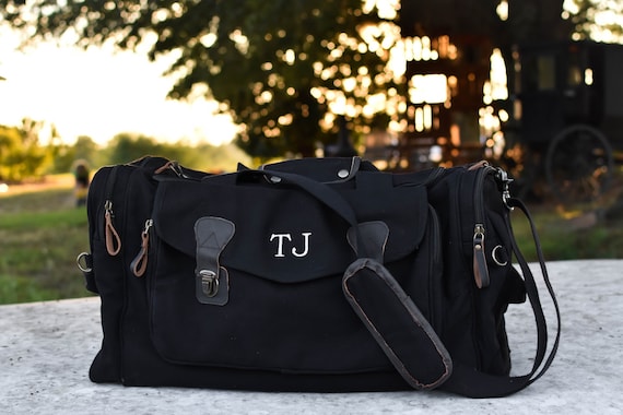 Personalized Mens Travel Bagblack Leather Weekender 