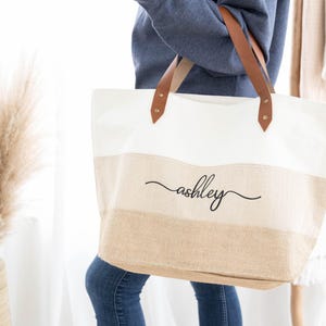 Bridesmaid Beach Bags, Bachelorette Party Bags, Canvas Tote Bag with Zipper, Personalized Beach Bag, Bachelorette Gifts for Bridesmaids