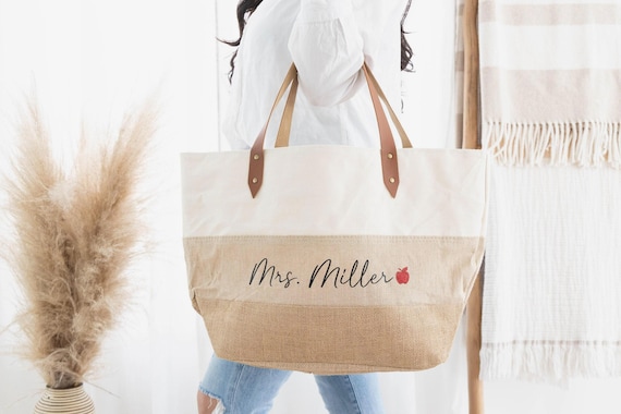 Teacher Canvas Tote Bag, Personalized Teacher Bag, Teacher Appreciation Gifts, Personalized Gift for Teacher Christmas