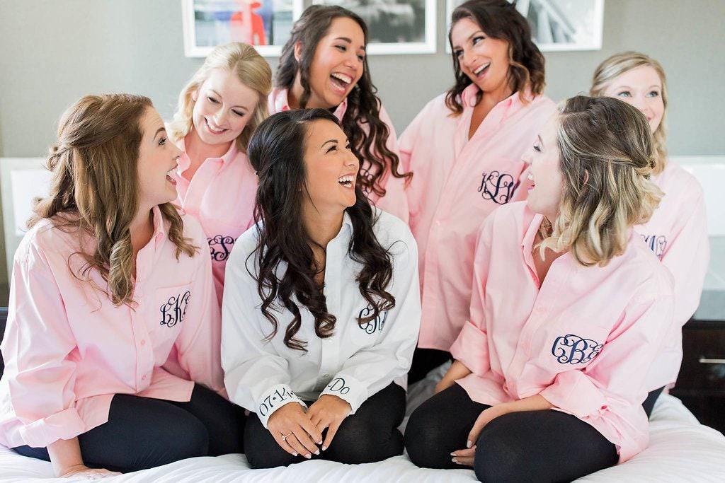 Bridesmaid Button Down Shirt Bride Oxford Getting Ready Gift Oversized Monogram Button Up Shirt