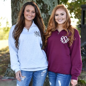 Monogram Quarter Zip Sweatshirt Monogrammed Pullover for Her Christmas Gift MG003 image 1