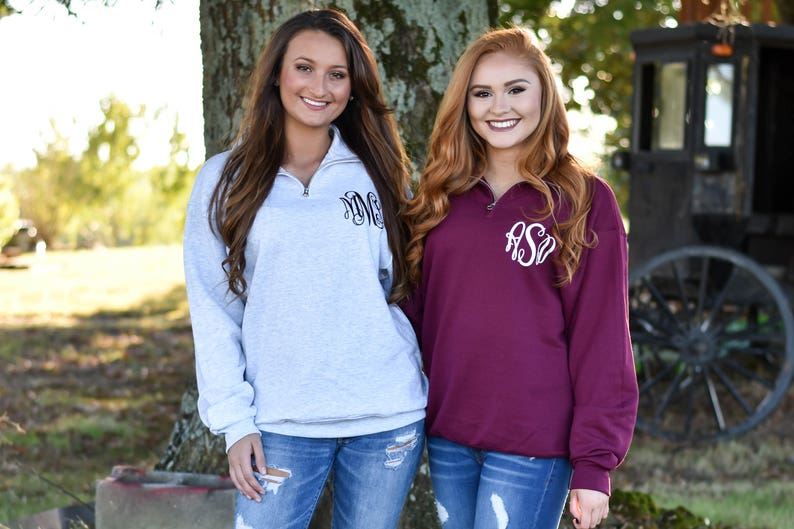 Monogram Quarter Zip Sweatshirt Monogrammed Pullover for Her Christmas Gift MG003 image 1