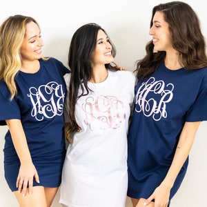 Monogrammed Pajamas, Bridesmaid Pajama Shirts, T Shirt Dress, Bridesmaids Gifts (B22) (MG001)