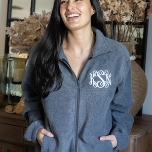 Fleece Jackets for Women, Monogram Full Zip Jacket, Zip Up Womens Jacket Custom Embroidered bild 3