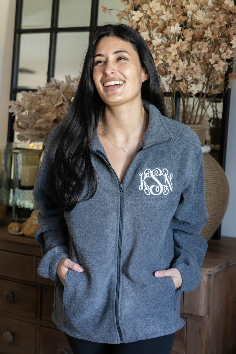 Fleece Jackets for Women, Monogram Full Zip Jacket, Zip Up Womens Jacket Custom Embroidered bild 3