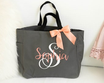 Bridesmaid Totes, Maid of Honor Gift, Bridesmaid Tote Bags with Zipper, Monogram Tote Bag Bridesmaid Gifts