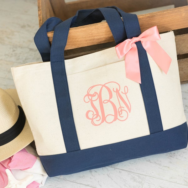 Bridesmaid Totes, Beach Tote, Bridesmaid Beach Bag Personalized, Monogram Tote Bag Maid of Honor Gift