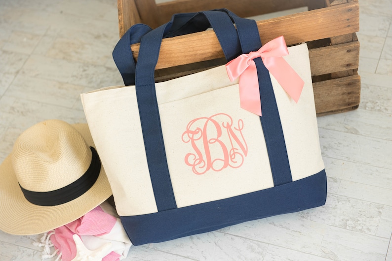 Bridesmaid Totes, Beach Tote, Bridesmaid Beach Bag Personalized, Monogram Tote Bag Maid of Honor Gift (BR003) B29 