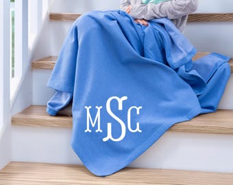 Monogram Blanket, Monogrammed Sweatshirt Blanket, Stadium Blanket Gifts for Girls under 30