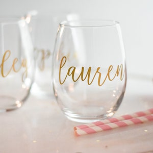 Bridesmaid Gift, Bridesmaid Wine Glasses, Personalized Stemless Glass, Personalized Wine Glass BR053 image 1