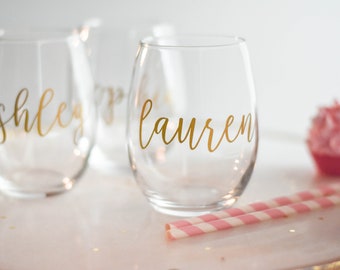 Bridesmaid Gift, Bridesmaid Wine Glasses, Personalized Stemless Glass, Personalized Wine Glass (BR053)