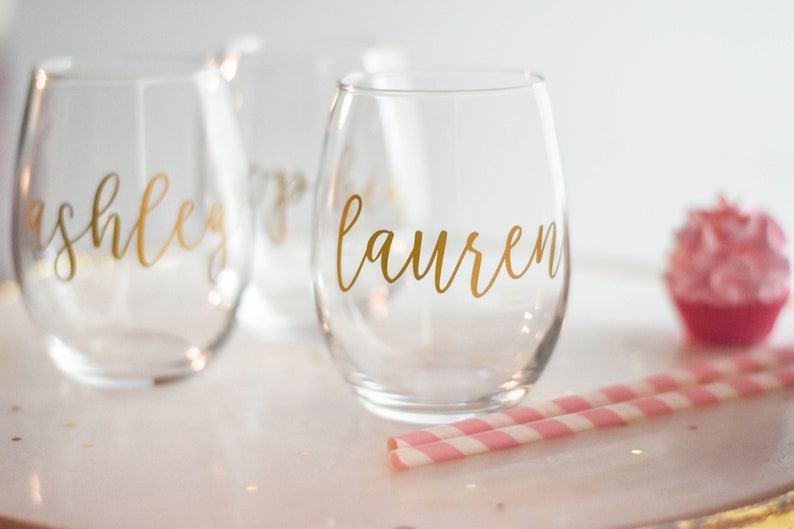 Bridesmaid Gift, Bridesmaid Wine Glasses, Personalized Stemless Glass, Personalized Wine Glass BR053 image 1