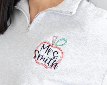 Personalized Teacher Sweatshirt, Teacher Quarter Zip Pullover, Teacher Gifts Personalized, End of Year Christmas Teacher Appreciation Gifts