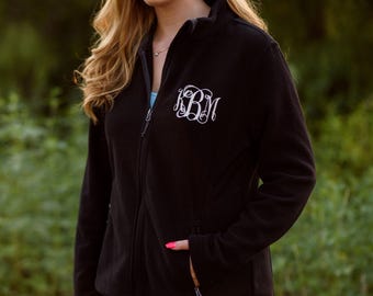 Monogrammed Fleece Jacket, Full Zip Womens Jacket, Christmas Gift for Her under 30