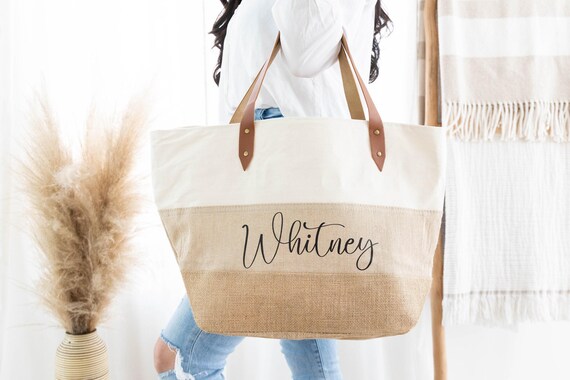 Bridesmaid Tote Bags, Personalized Bridesmaid Bags, Canvas Tote Bag with Zipper, Bridal Party Bridesmaid Gifts