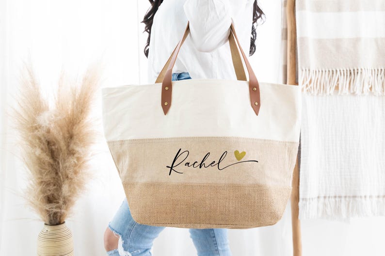Personalized Beach Bags, Bridesmaid Tote Bags, Custom Burlap Tote Bag, Bachelorette Tote Bags Gifts for Bridesmaids image 1