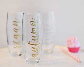 Bridesmaid Gifts, Personalized Stemless Glasses, Bridesmaid Champagne Flutes, Personalized Champagne Flute (BR061) PB02