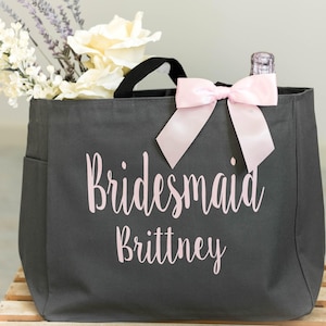 Bridesmaid Totes, Maid of Honor Gift, Bridesmaid Tote Bags with Zipper, Personalized Tote Bag Bridesmaid Gifts