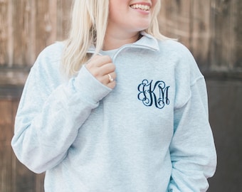 Monogram Quarter Zip Pullover Sweatshirt, Christmas Gift for Her